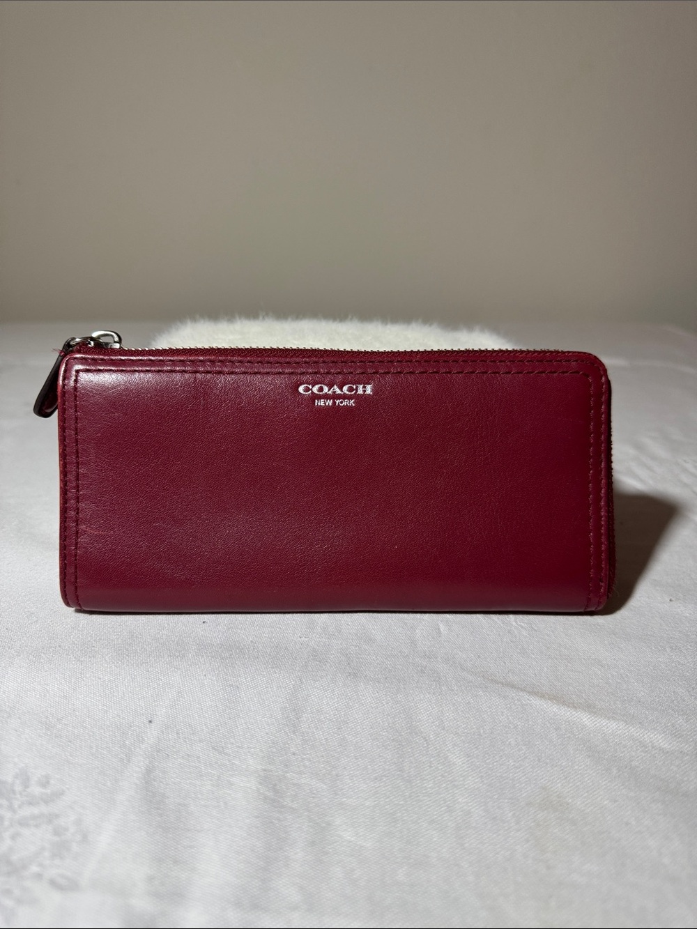 COACH Burgundy Leather Zip Around Wallet